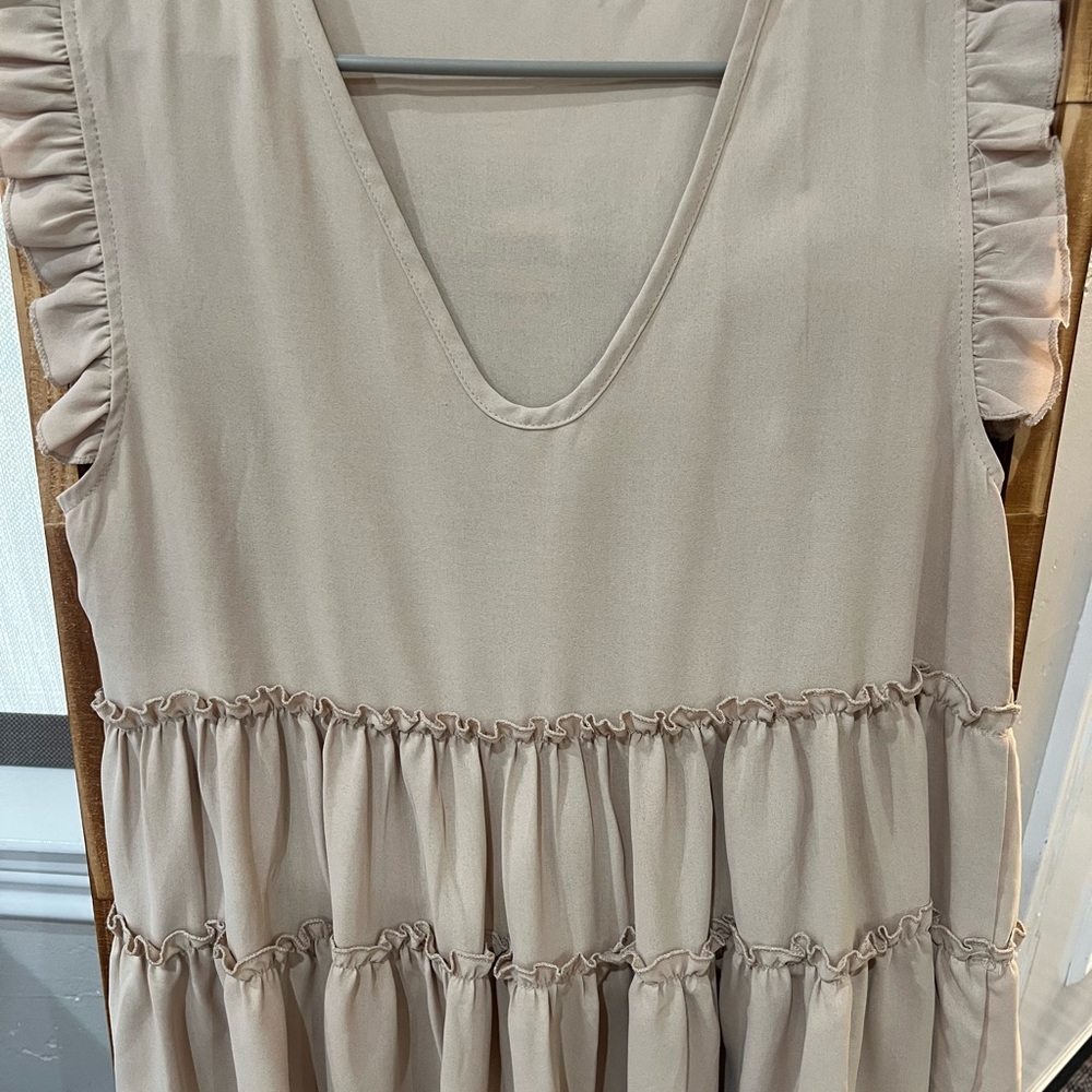 Ruffled Sleeveless Dress in Beige
